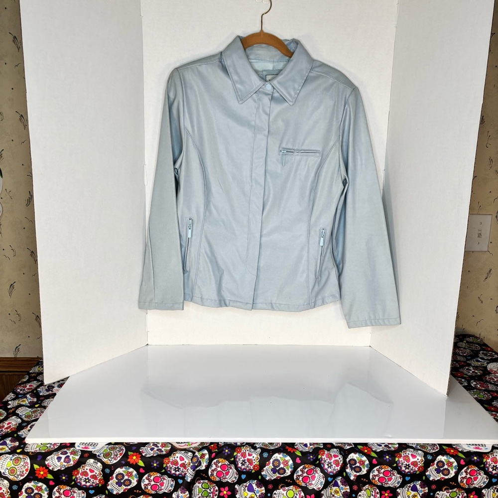M RvOUTER WEAR-Light Blue Women's Faux Leather Jacket  Medium